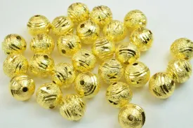 100 PCs Gold Plated Carved Round Beads 10mm Diamond Cut