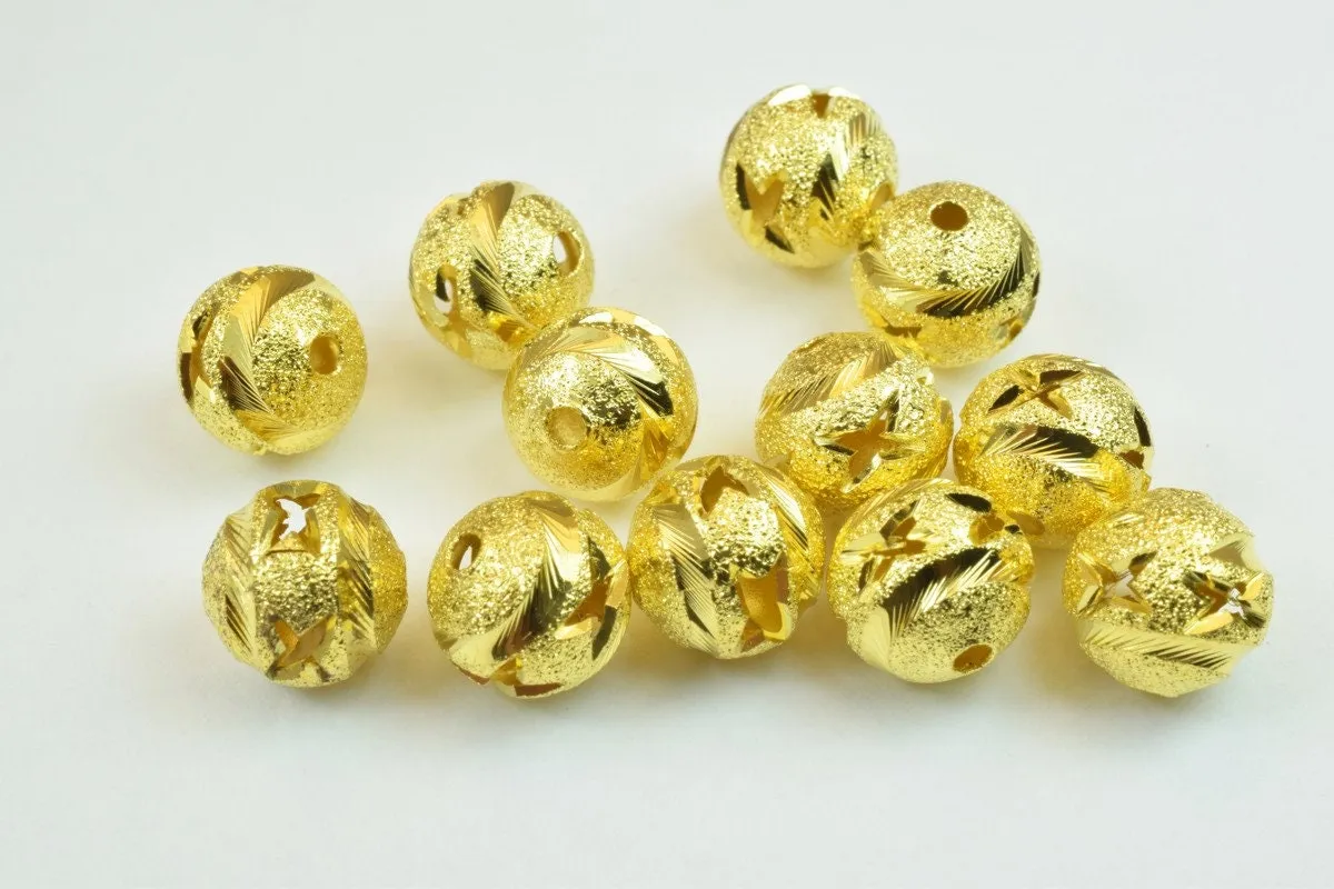 100 PCs Gold Plated Carved Round Beads 8mm/10mm Diamond Cut