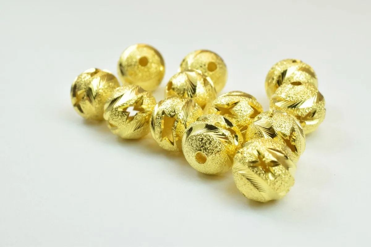 100 PCs Gold Plated Carved Round Beads 8mm/10mm Diamond Cut