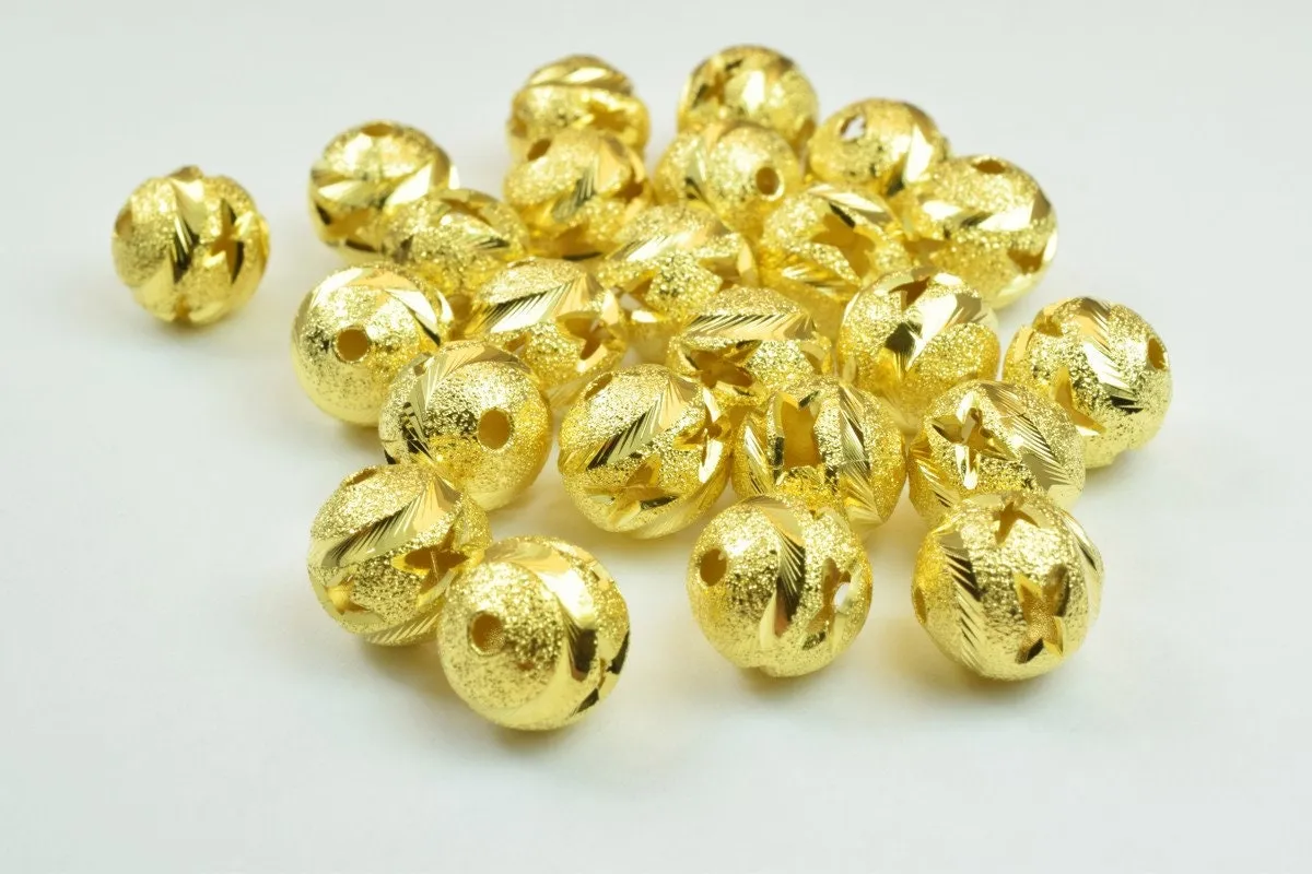 100 PCs Gold Plated Carved Round Beads 8mm/10mm Diamond Cut