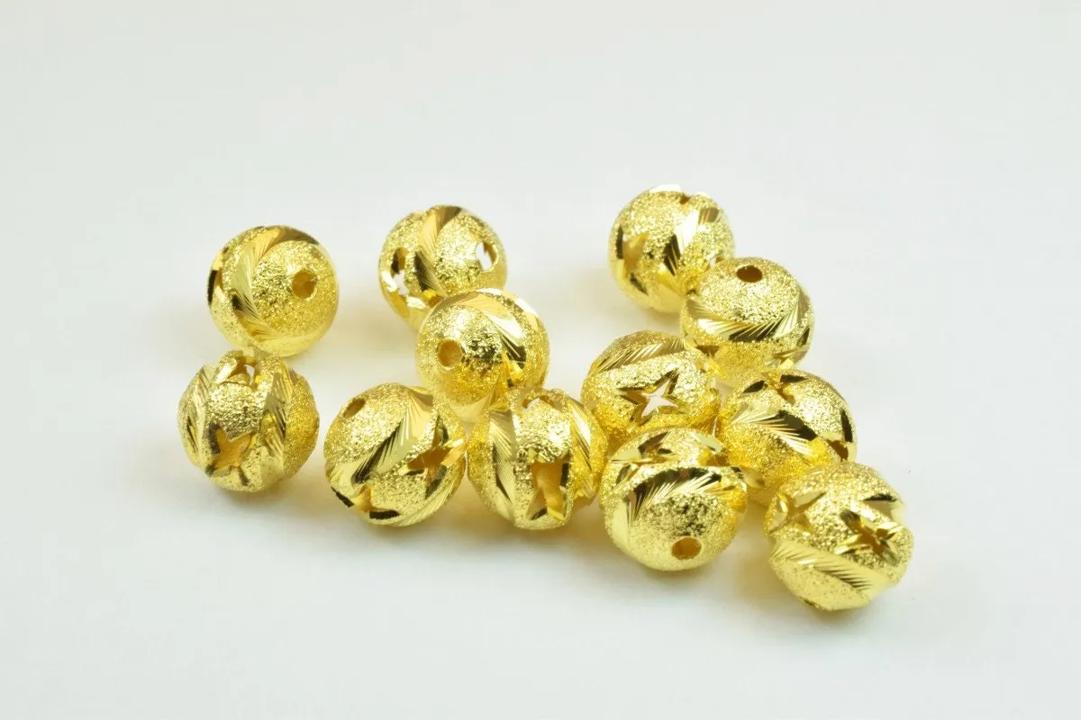 100 PCs Gold Plated Carved Round Beads 8mm/10mm Diamond Cut