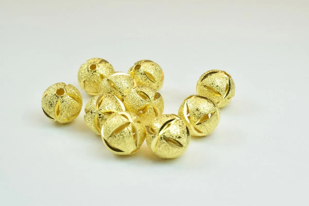 100 PCs Gold Plated Carved Round Beads 8mm/10mm Diamond Cut