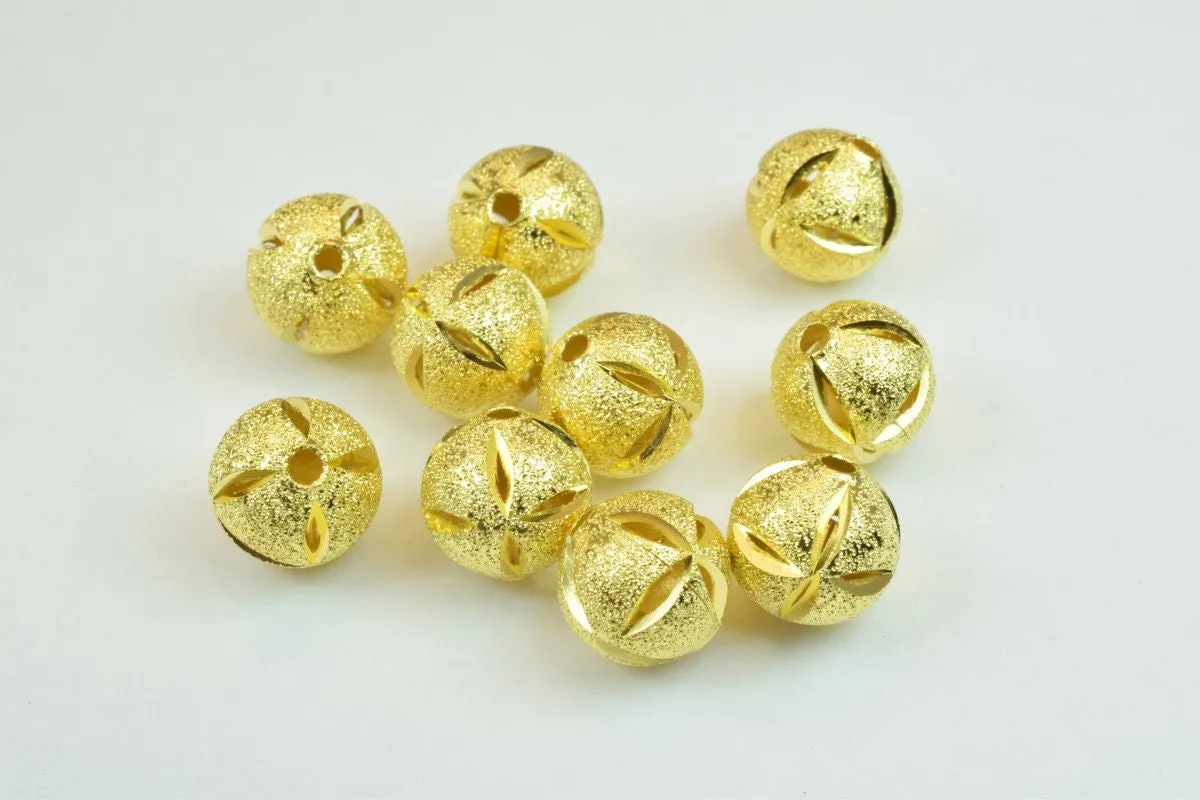 100 PCs Gold Plated Carved Round Beads 8mm/10mm Diamond Cut