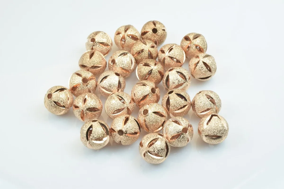 100 PCs Rose Gold Plated Carved Round Beads 6mm/8mm/10mm Diamond Cut For Jewelry Making
