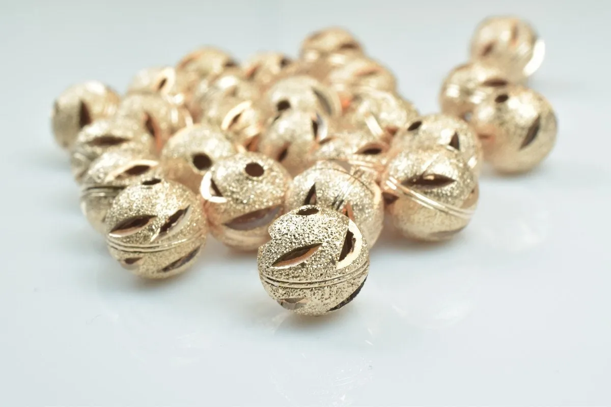 100 PCs Rose Gold Plated Carved Round Beads 6mm/8mm/10mm Diamond Cut For Jewelry Making