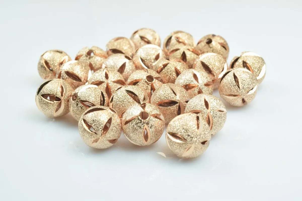 100 PCs Rose Gold Plated Carved Round Beads 6mm/8mm/10mm Diamond Cut For Jewelry Making