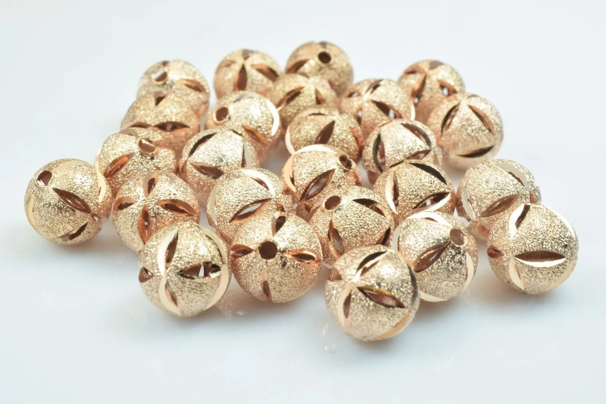 100 PCs Rose Gold Plated Carved Round Beads 6mm/8mm/10mm Diamond Cut For Jewelry Making