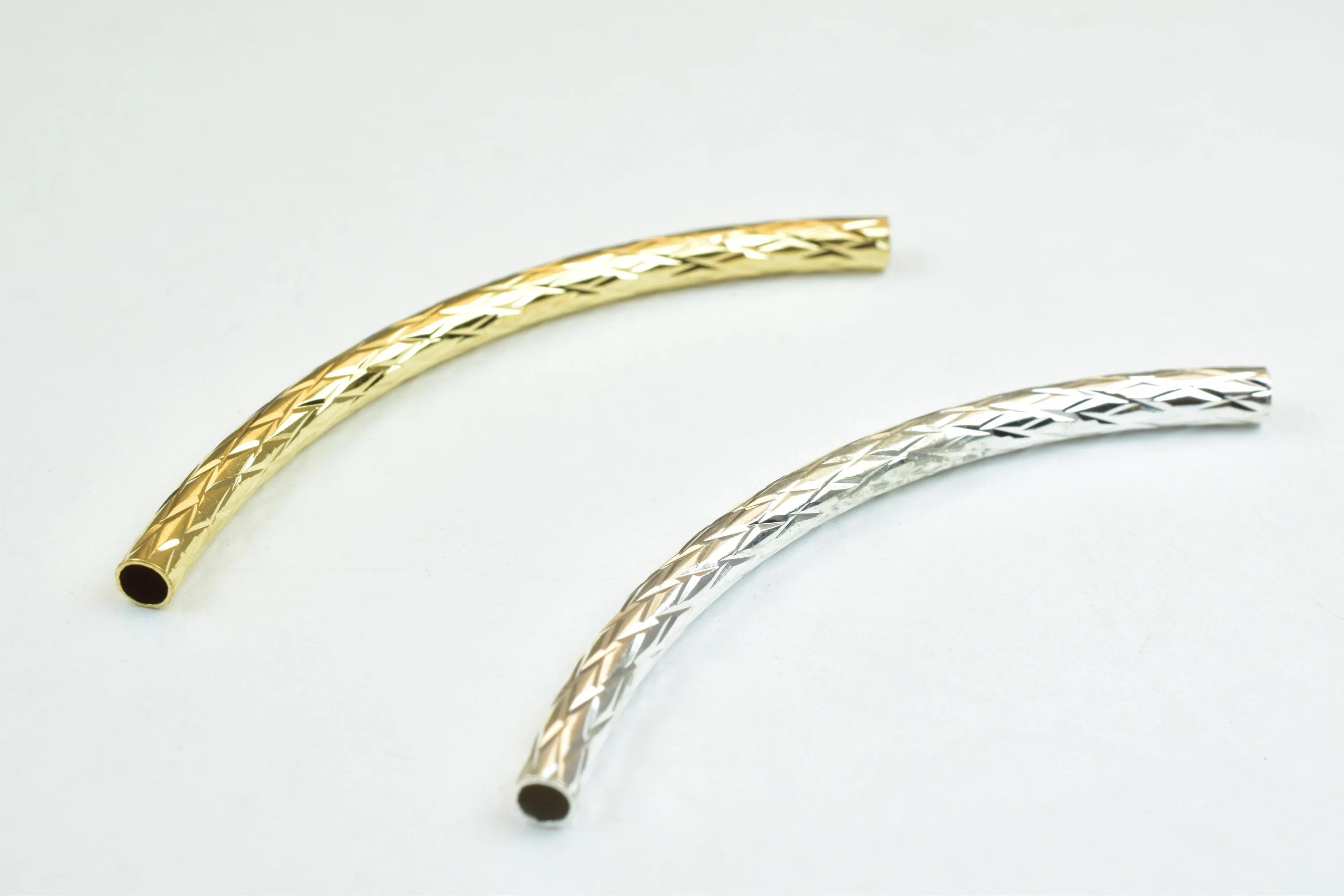 12 PCs Curve Tube Jewelry Finding Beads Size 3x50mm Diamond Cut Gold/Silver For Jewelry Making