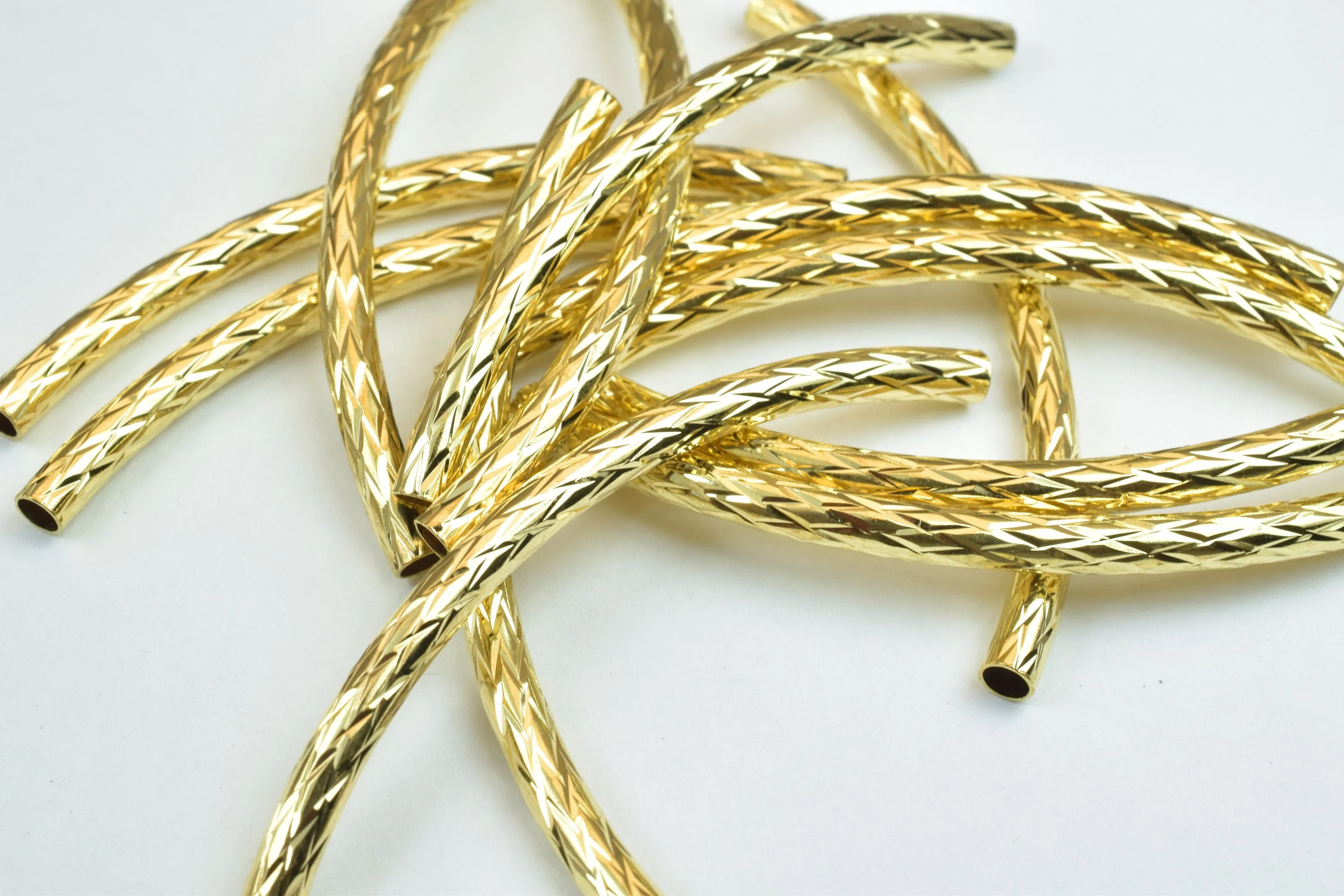 12 PCs Curve Tube Jewelry Finding Beads Size 3x50mm Diamond Cut Gold/Silver For Jewelry Making