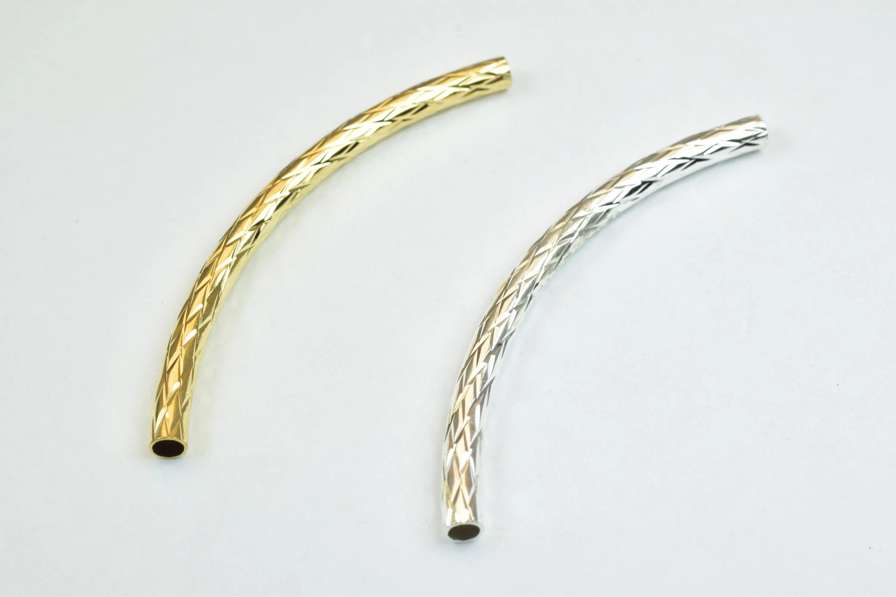 12 PCs Curve Tube Jewelry Finding Beads Size 3x50mm Diamond Cut Gold/Silver For Jewelry Making