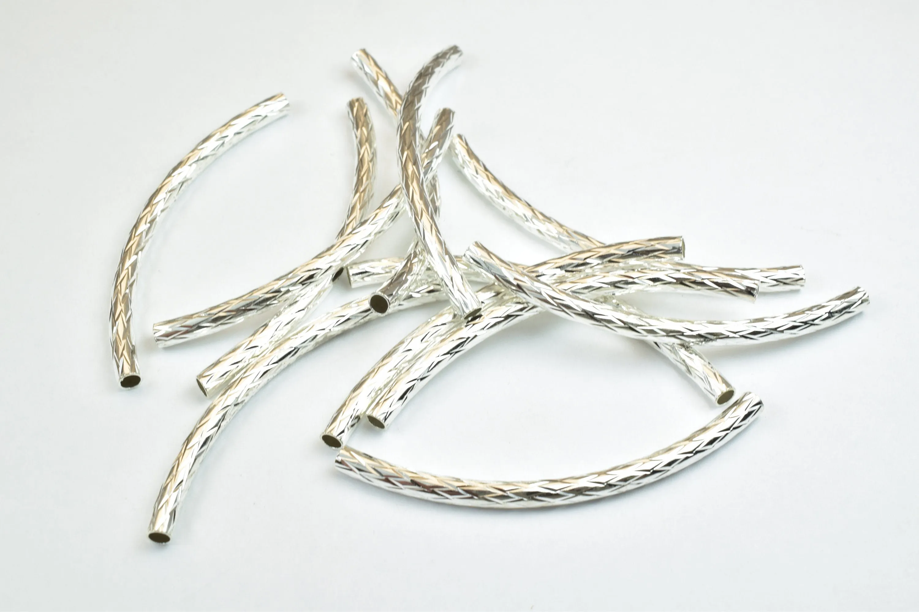 12 PCs Curve Tube Jewelry Finding Beads Size 3x50mm Diamond Cut Gold/Silver For Jewelry Making