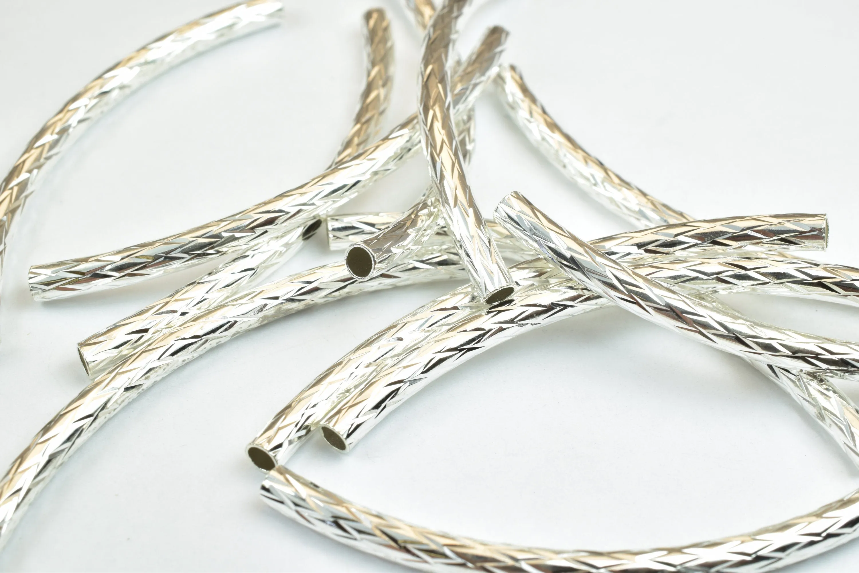 12 PCs Curve Tube Jewelry Finding Beads Size 3x50mm Diamond Cut Gold/Silver For Jewelry Making
