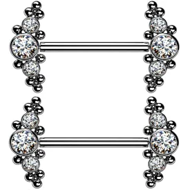 14G Beaded CZ Titanium Threadless Nipple Ring Barbells