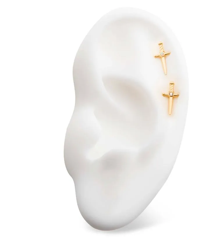 14kt Gold Dagger CZ Threadless Top