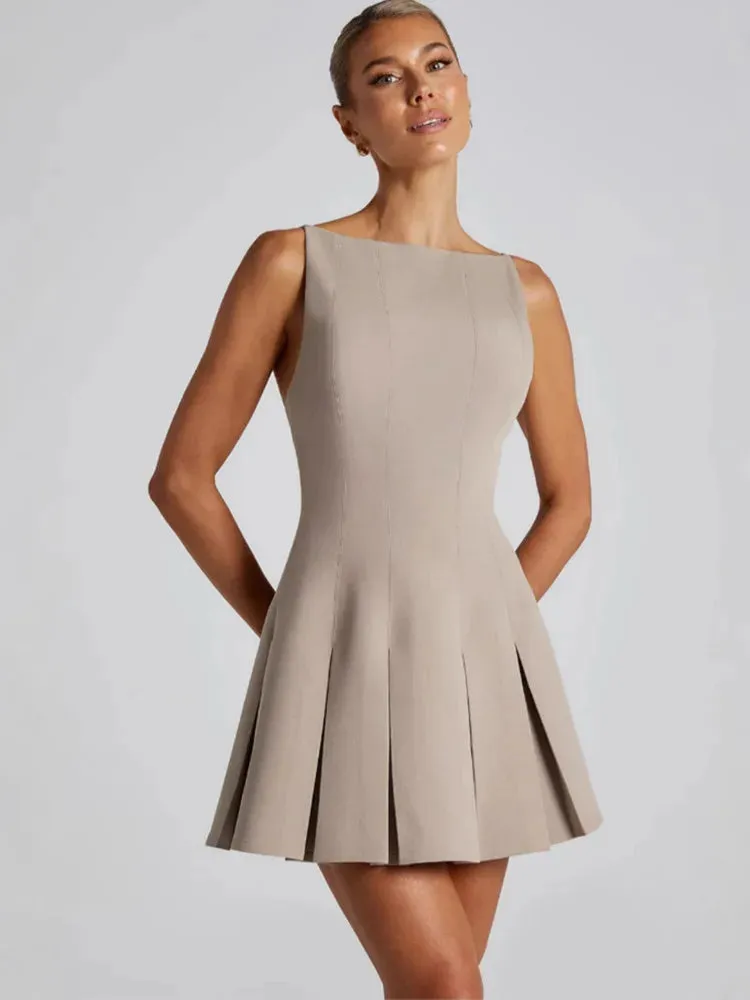 Backless Elegance  Spaghetti Strap Pleated Mini Dress