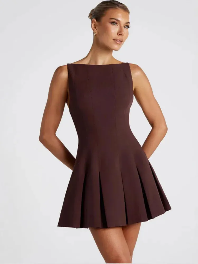 Backless Elegance  Spaghetti Strap Pleated Mini Dress