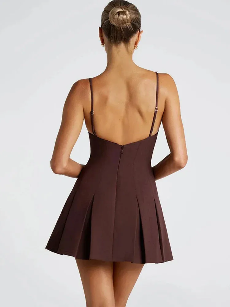 Backless Elegance  Spaghetti Strap Pleated Mini Dress