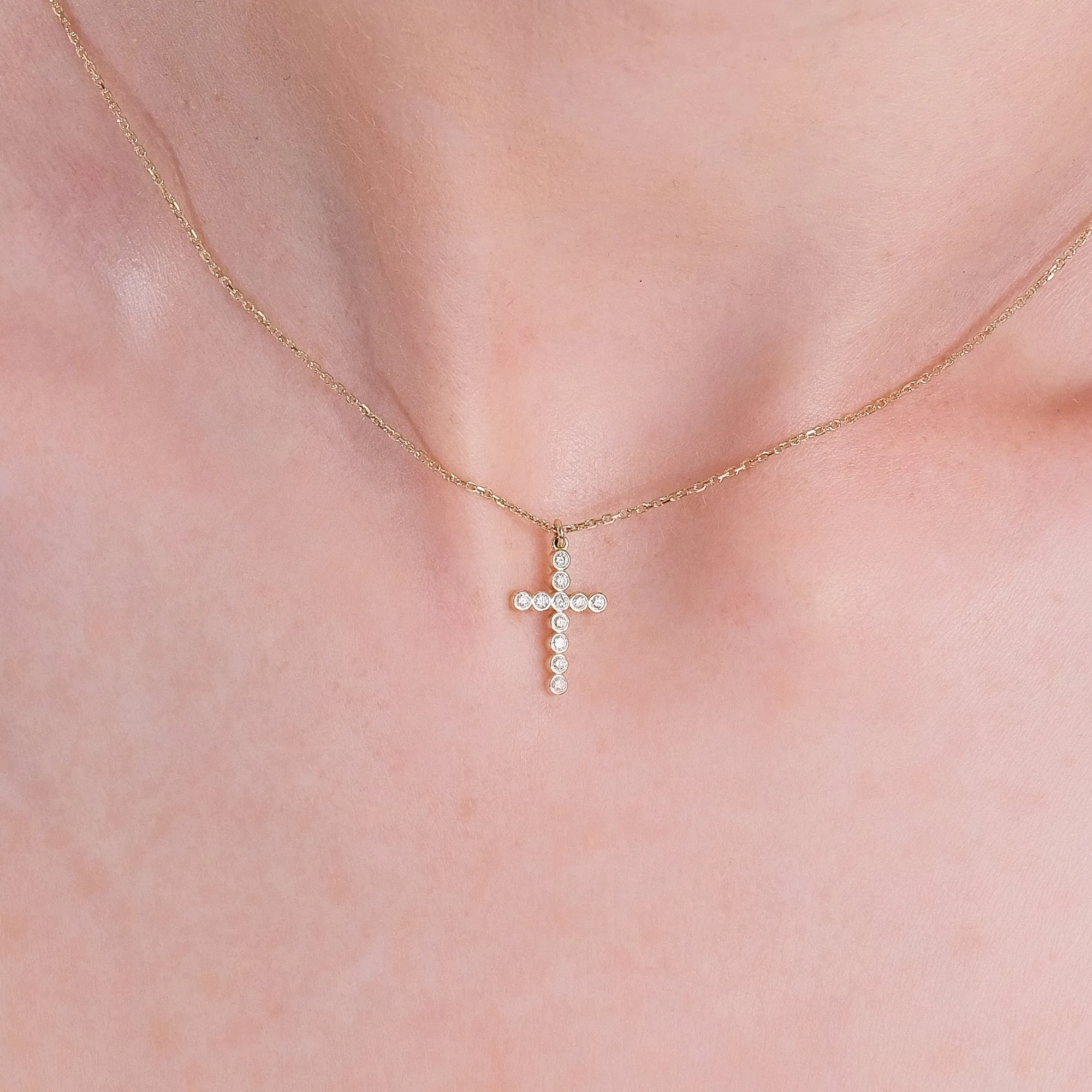 Bezel Diamond Cross Necklace, Kiara