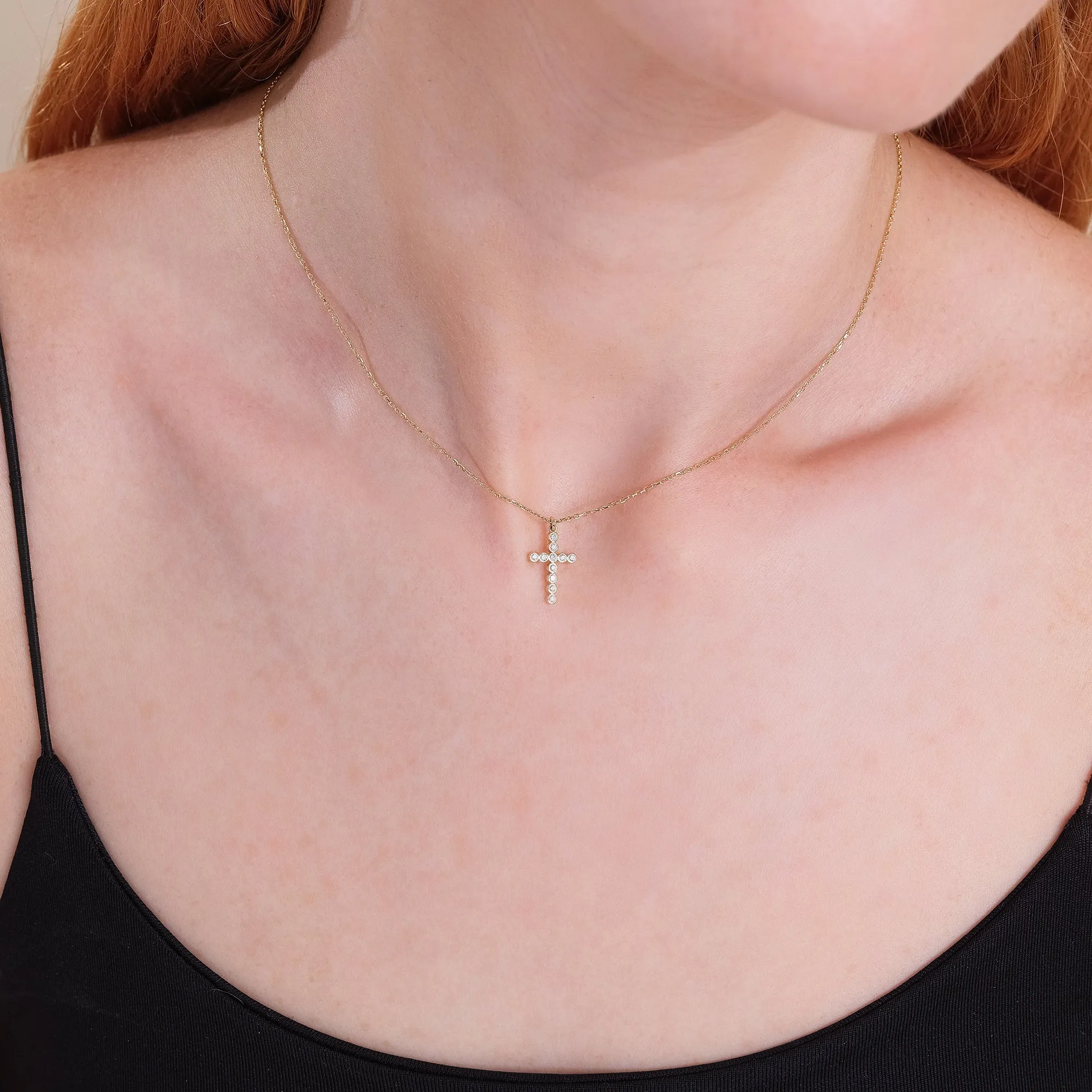 Bezel Diamond Cross Necklace, Kiara