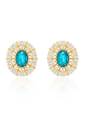 Blue Oval Crystal Cluster Earrings