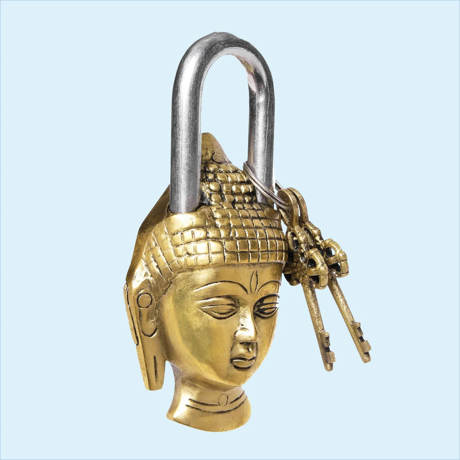 Brass Buddha Head Lock and Key 6 in