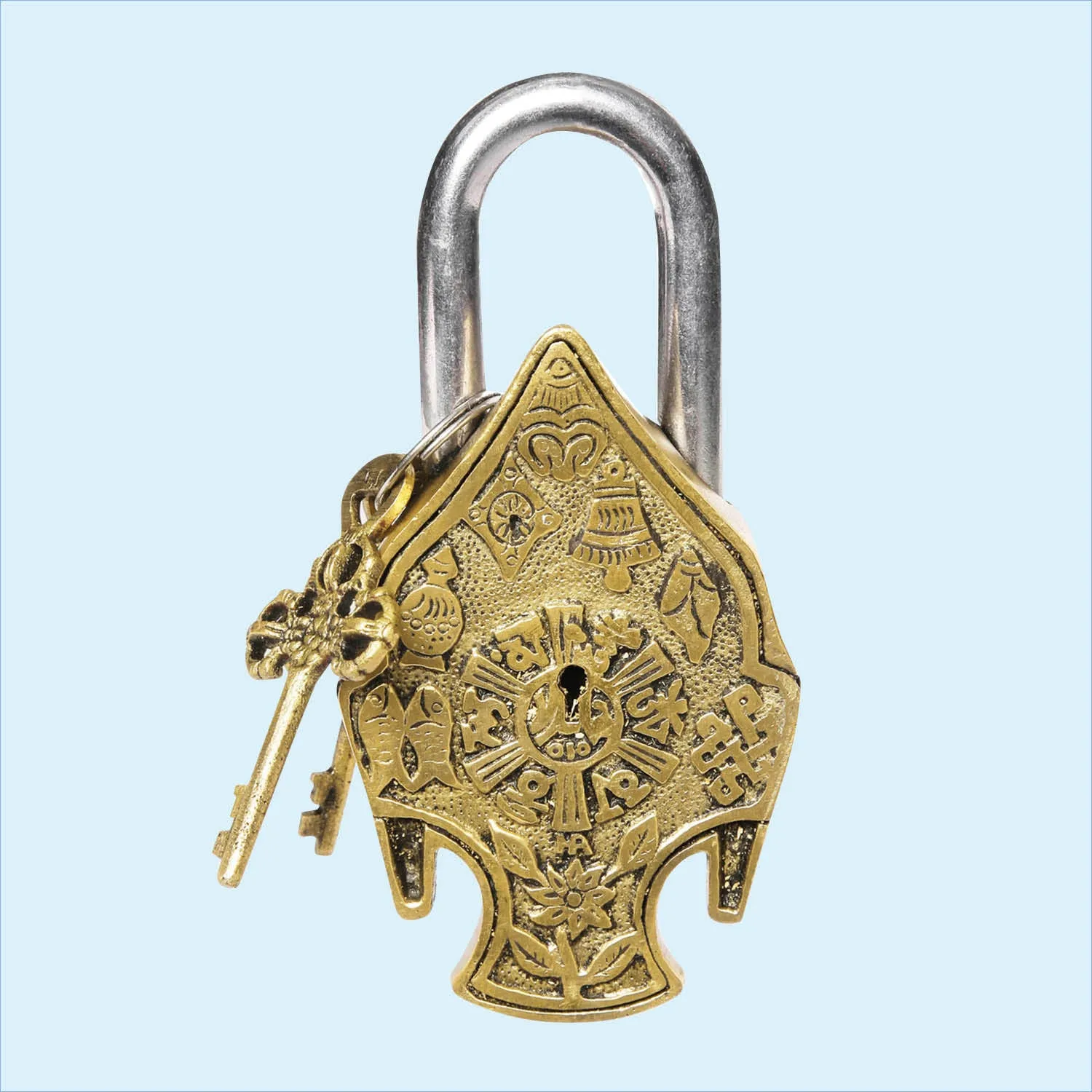 Brass Buddha Head Lock and Key 6 in