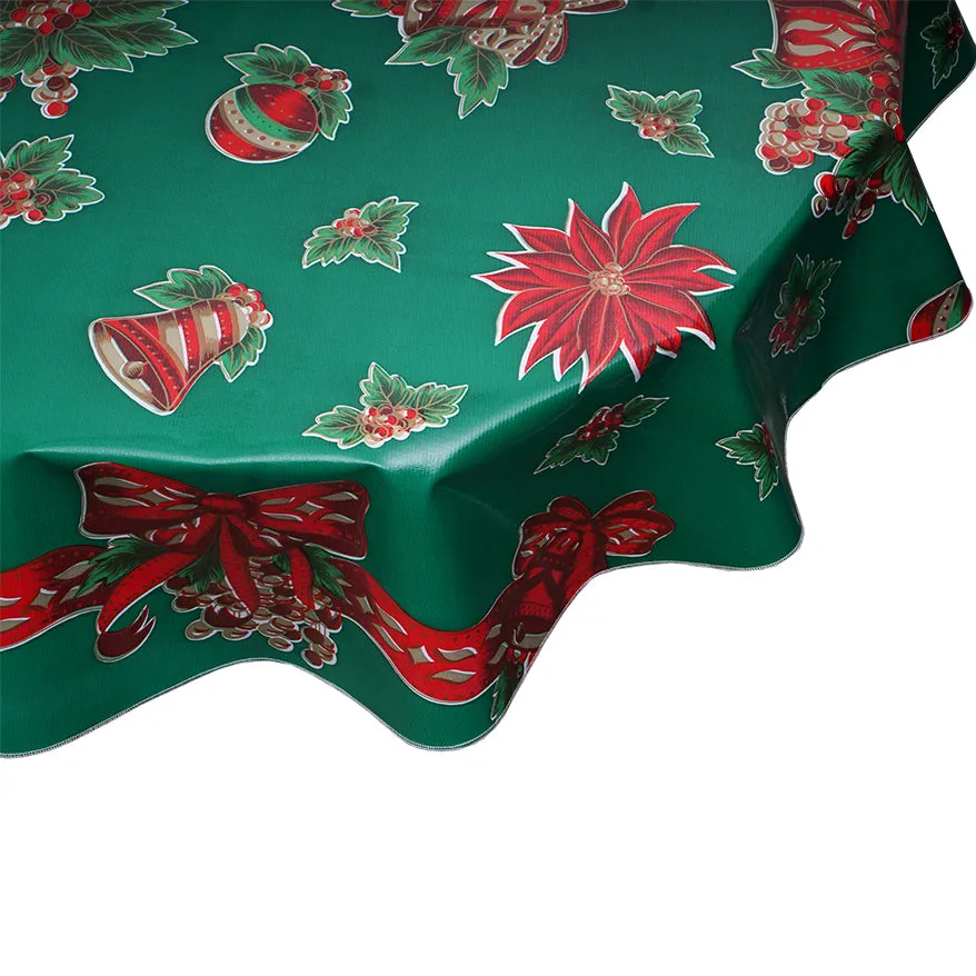 Christmas Oilcloth Tablecloth Bells and Bows on Green