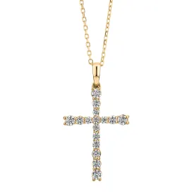 Cross pendant with 0.25 carats* of diamond simulants in 10 carat yellow gold