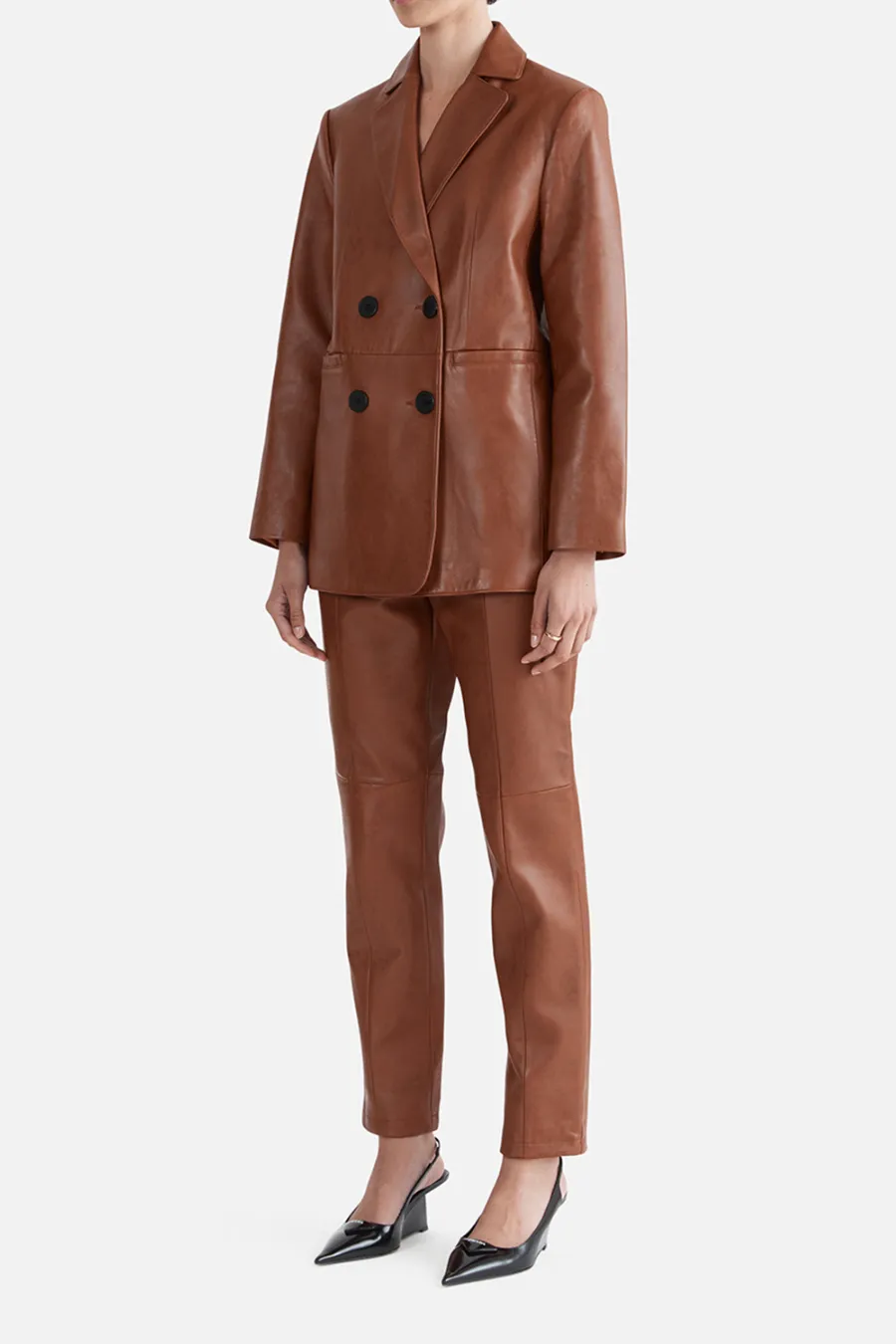 Delaney Leather Blazer Whiskey