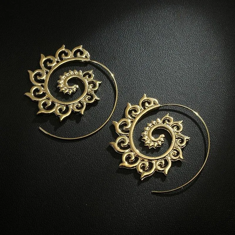 docona  Punk Gold Sliver Hollow Spiral Dangle Earrings Women Ladies Tribal Gear Drop Earring Circle Ear Festival Jewelry 4755
