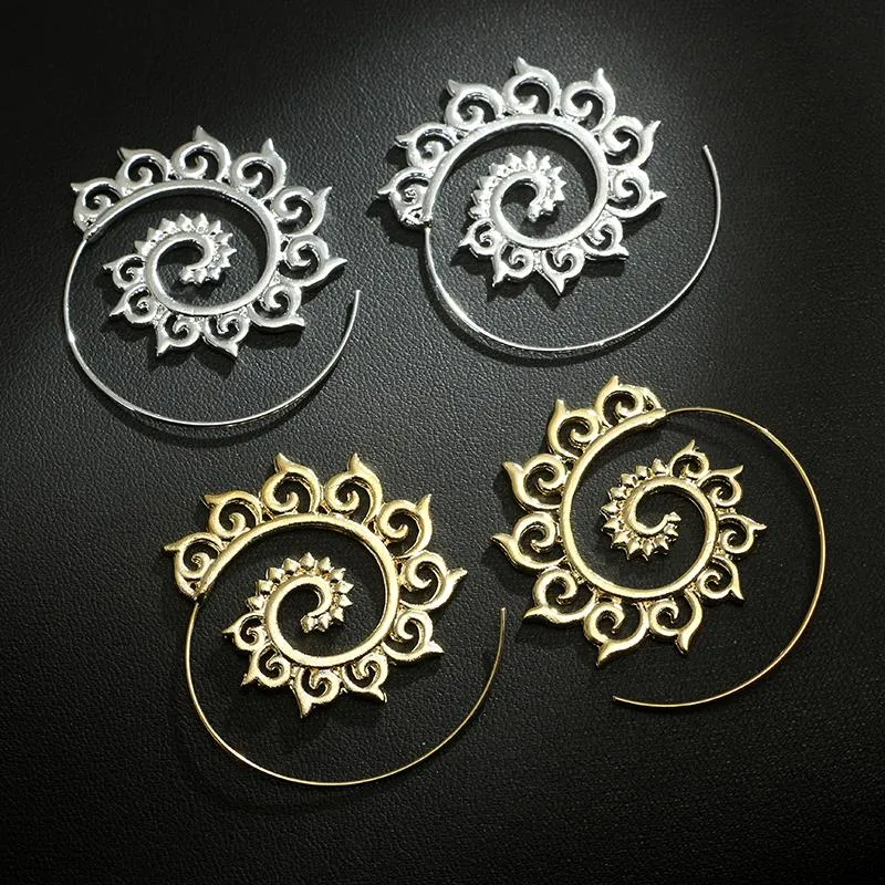 docona  Punk Gold Sliver Hollow Spiral Dangle Earrings Women Ladies Tribal Gear Drop Earring Circle Ear Festival Jewelry 4755