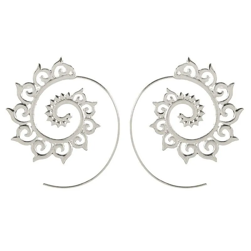docona  Punk Gold Sliver Hollow Spiral Dangle Earrings Women Ladies Tribal Gear Drop Earring Circle Ear Festival Jewelry 4755