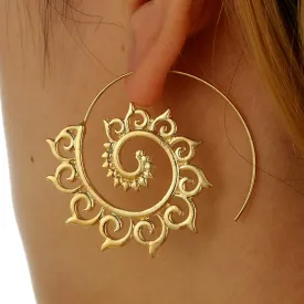 docona  Punk Gold Sliver Hollow Spiral Dangle Earrings Women Ladies Tribal Gear Drop Earring Circle Ear Festival Jewelry 4755