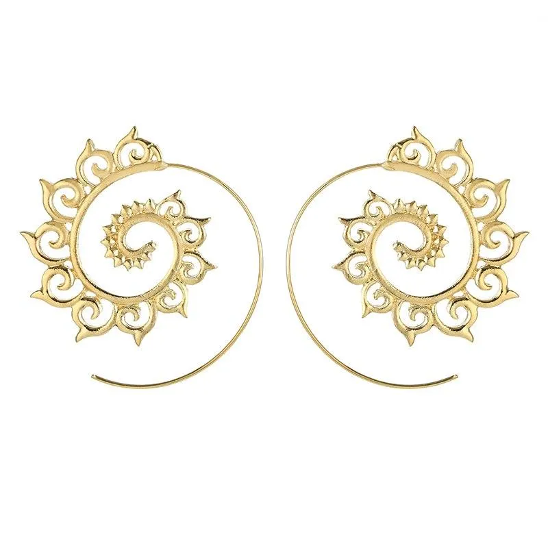 docona  Punk Gold Sliver Hollow Spiral Dangle Earrings Women Ladies Tribal Gear Drop Earring Circle Ear Festival Jewelry 4755