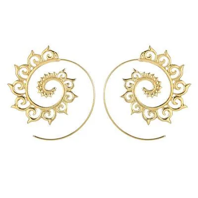 docona  Punk Gold Sliver Hollow Spiral Dangle Earrings Women Ladies Tribal Gear Drop Earring Circle Ear Festival Jewelry 4755