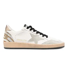 GOLDEN GOOSE BALL STAR SNEAKERS IN WHITE & GOLD ZEBRA PRINT