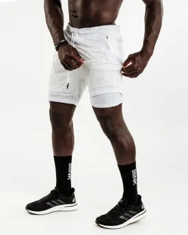 Mesh Panel 2-in-1 Basketball Shorts - White / Off White