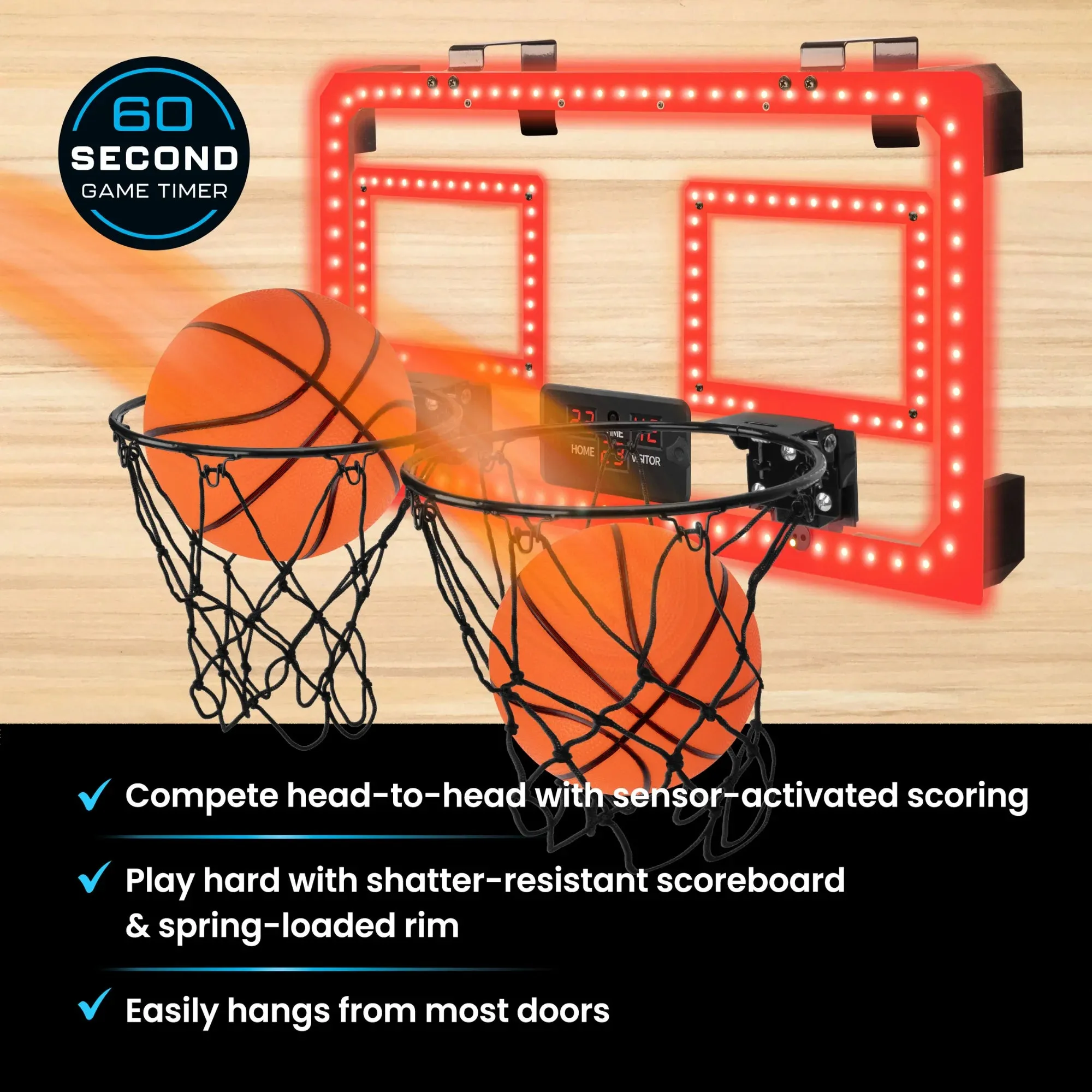 Over-the-Door Basketball Dual Hoop, Indoor Sports Game, Plastic, for All Ages, by MinnARK