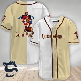 White And Beige Split Captain Morgan Baseball Jersey
